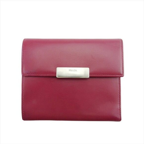 PRADA triple -fold wallet leather x silver material Authentic USED - Picture 1 of 11